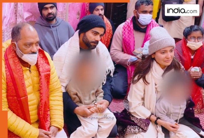 Virat Kohli and Anushka Sharma with kids Vamika and Akaay visit Premanand Maharaj Ji at Vrindavan, video goes viral