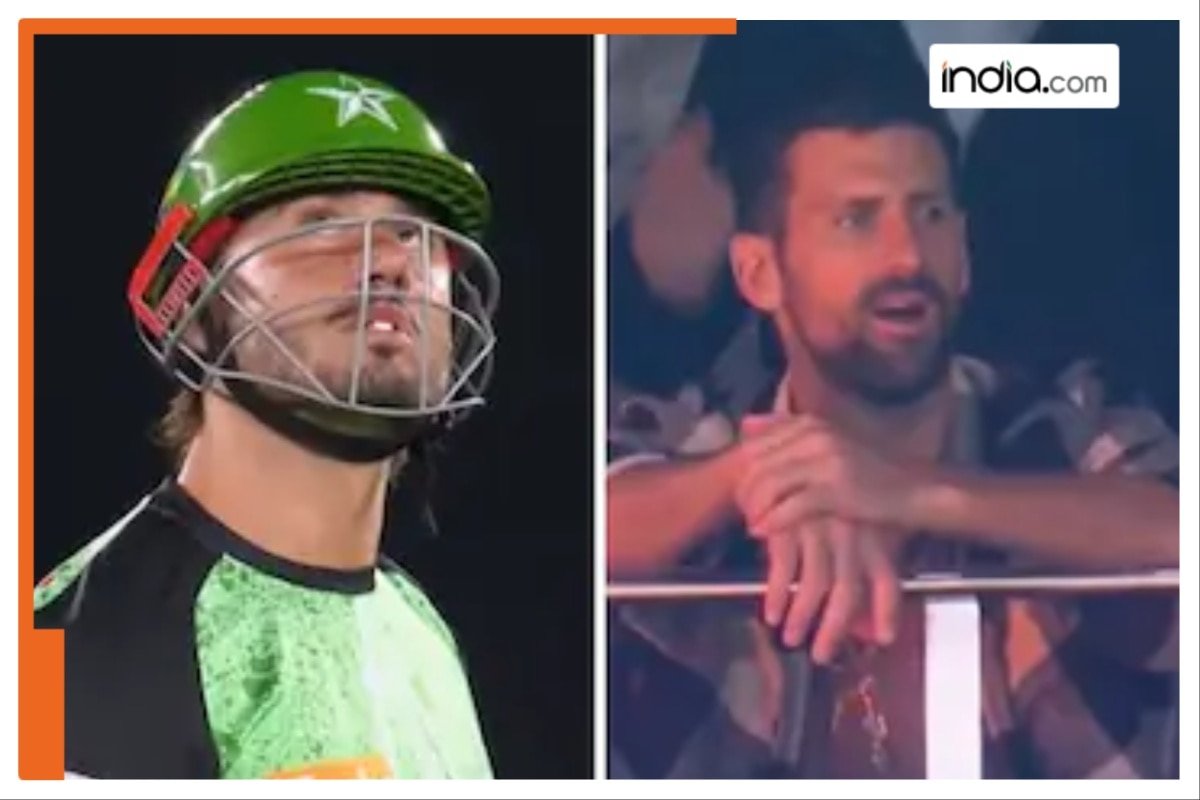 Novak Djokovic reacts in awe to Kane Richardson’s stunning catch to dismiss Marcus Stoinis in BBL